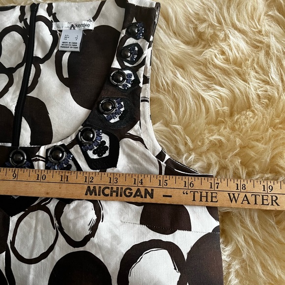 Kensie Linen and Silk Sleeveless Dark Brown and Ivory Shift Dress - Picture 7 of 10